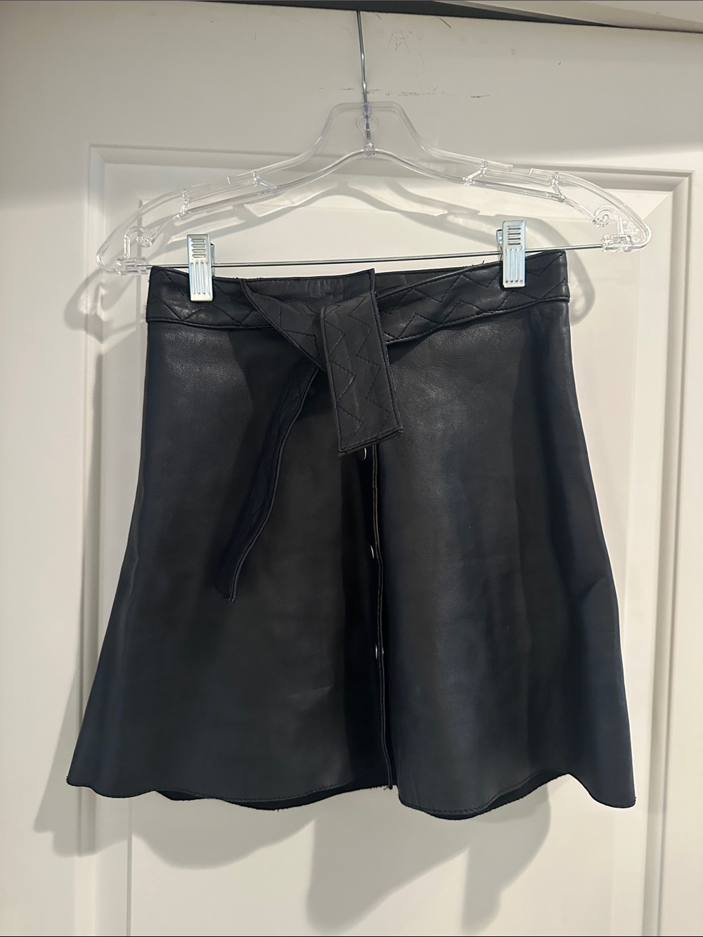 Maje Black Faux Leather A-Line Skirt with Tie Waist (FR34, US2)